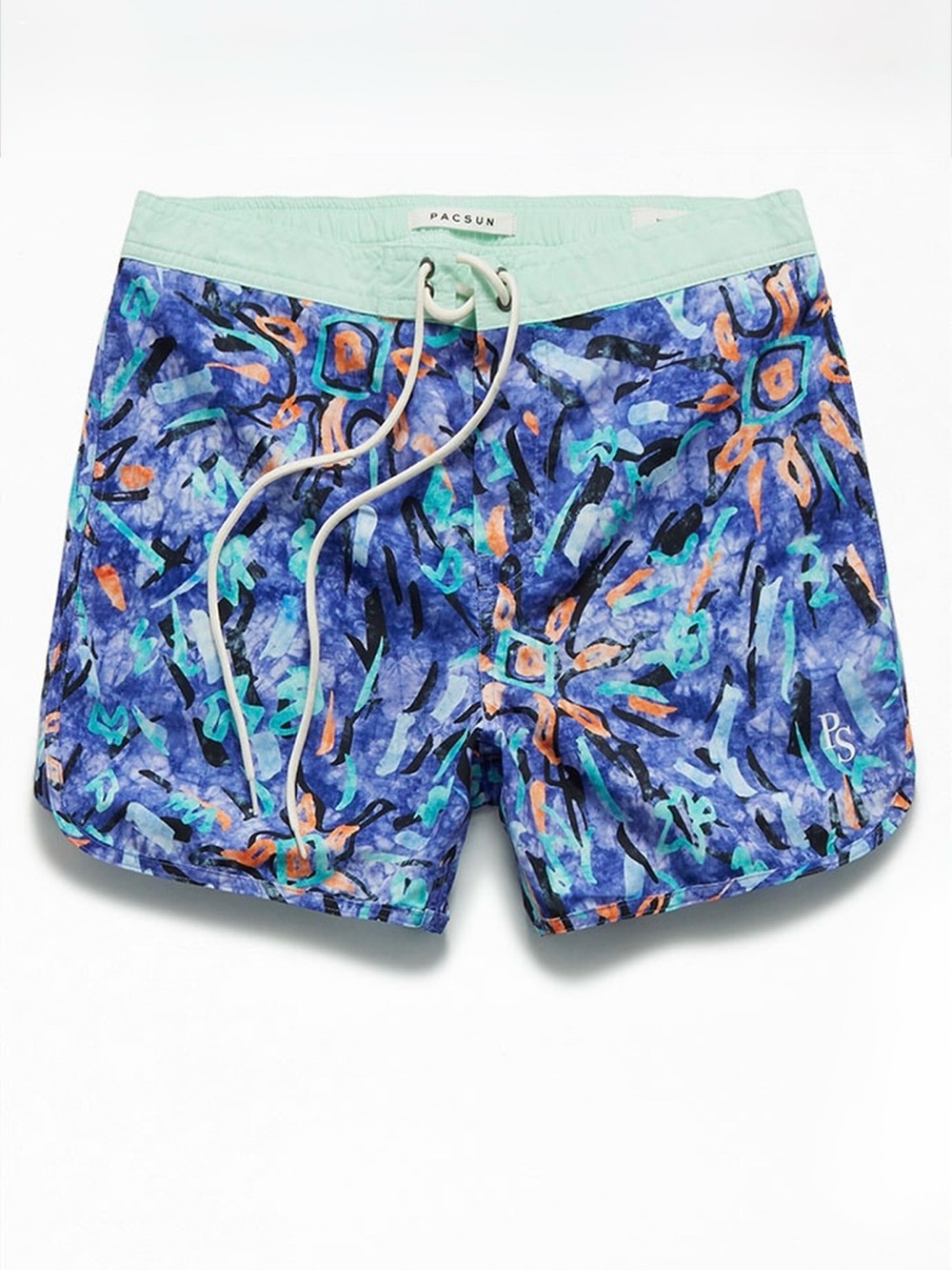 PacSun Men's Blue Abstract Swim Trunks with Mint Waistband